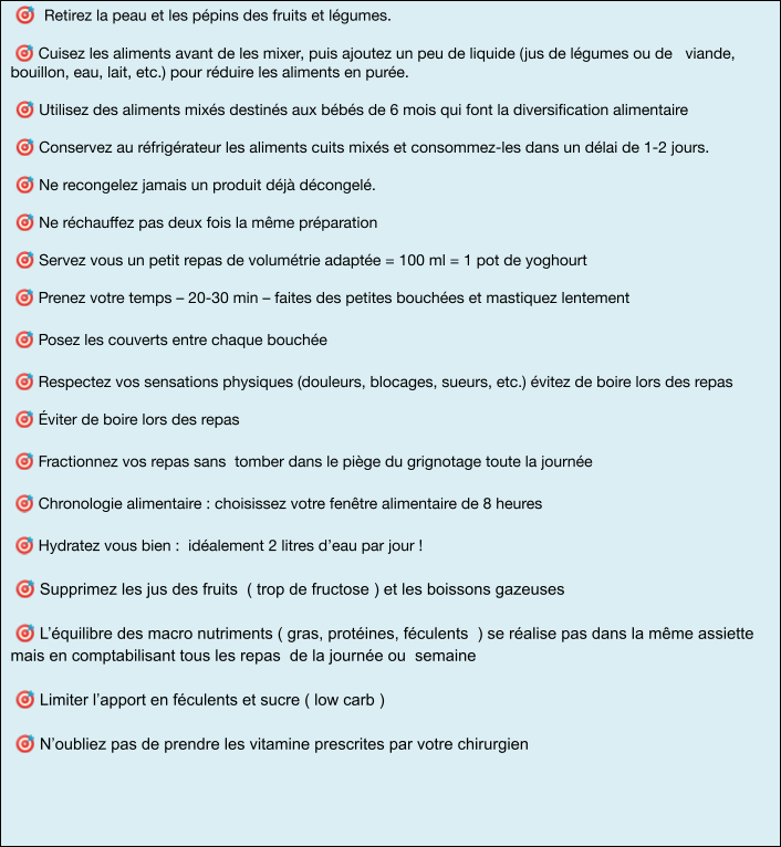 conseils diététiques et obésité Régime Post Opératoire