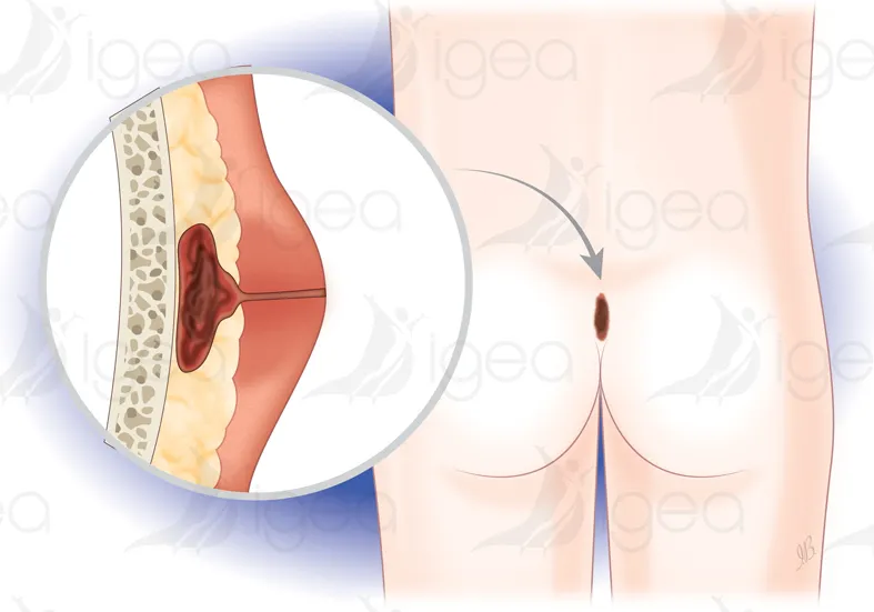 kyste pilonidal ou kyste sacroccygien ou sinus pilonidal schema Igea Chirurgie proctologique Montpellier